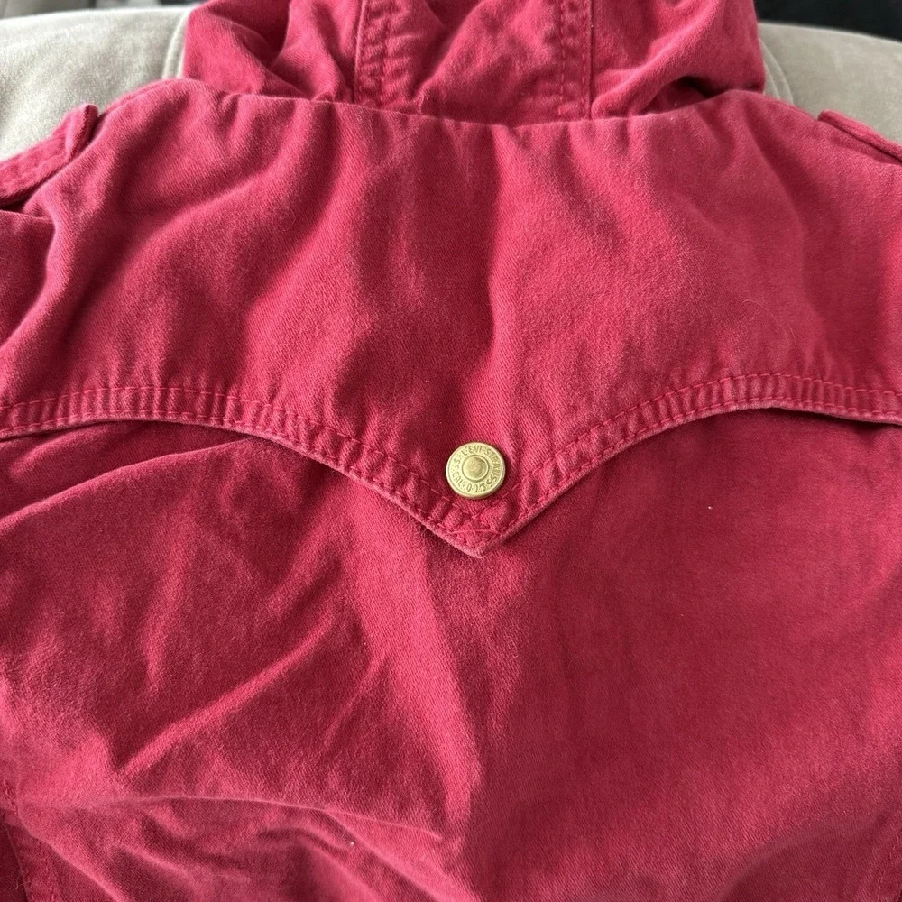 Vintage 90s Levi's Girls' Size‎ 6 (5-6 YRS) Red Coat Jacket Hood Full Zip Chore